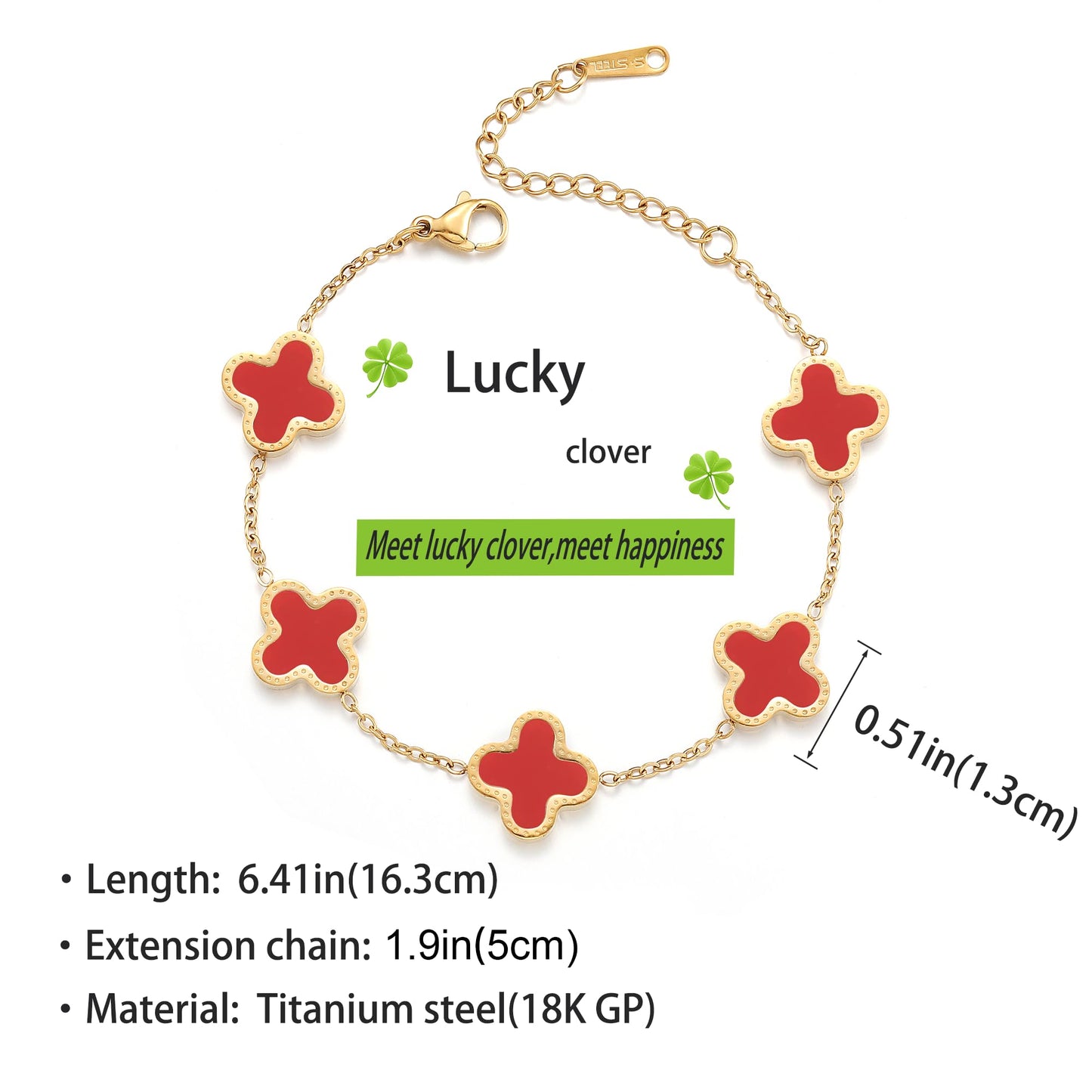 18K Gold Plated Clover Lucky Bracelet for Women White/Black/Red/Green Bracelets Cute Bracelets Jewelry Gifts Trendy for Women