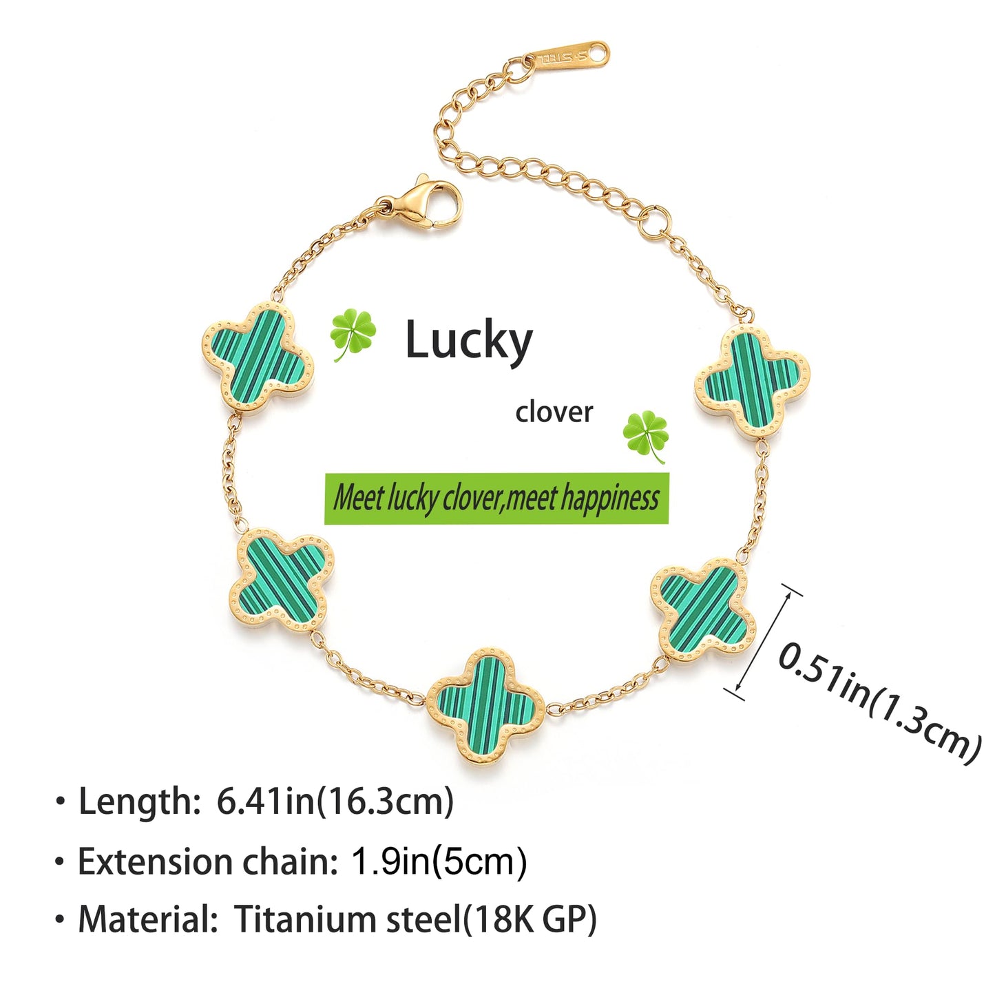 18K Gold Plated Clover Lucky Bracelet for Women White/Black/Red/Green Bracelets Cute Bracelets Jewelry Gifts Trendy for Women