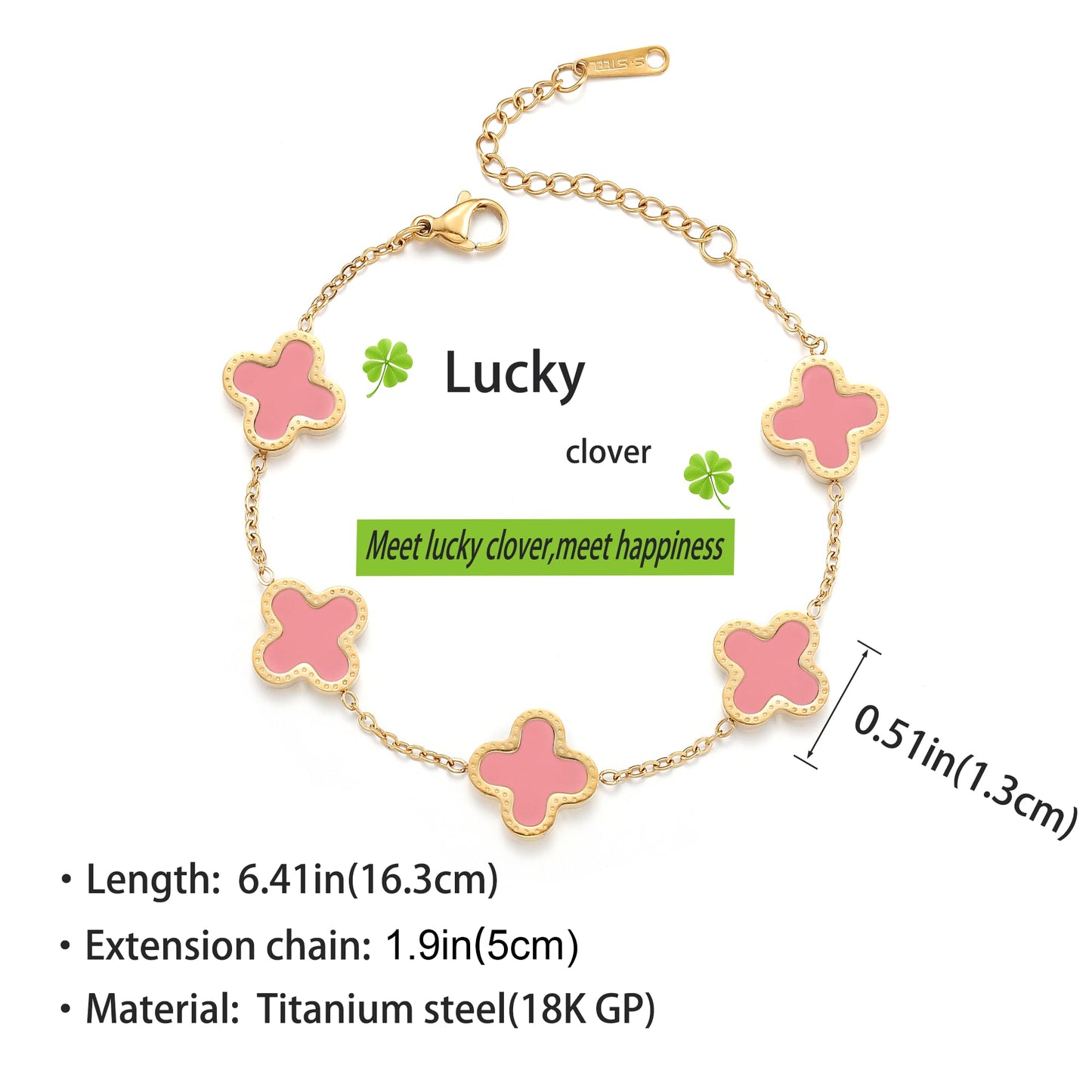 18K Gold Plated Clover Lucky Bracelet for Women White/Black/Red/Green Bracelets Cute Bracelets Jewelry Gifts Trendy for Women