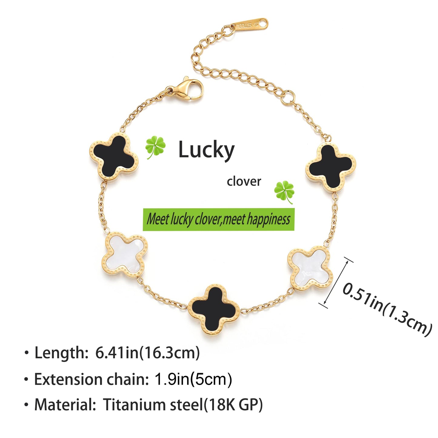 18K Gold Plated Clover Lucky Bracelet for Women White/Black/Red/Green Bracelets Cute Bracelets Jewelry Gifts Trendy for Women