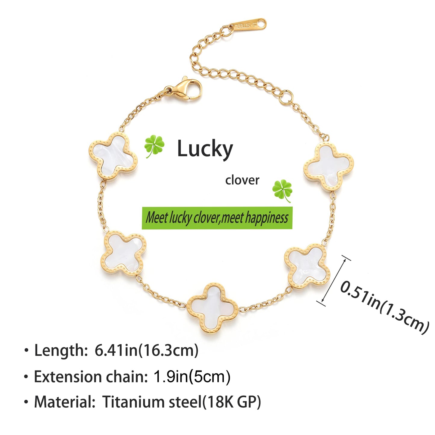 18K Gold Plated Clover Lucky Bracelet for Women White/Black/Red/Green Bracelets Cute Bracelets Jewelry Gifts Trendy for Women