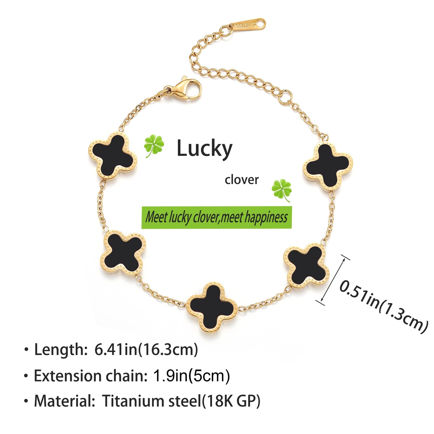 18K Gold Plated Clover Lucky Bracelet for Women White/Black/Red/Green Bracelets Cute Bracelets Jewelry Gifts Trendy for Women